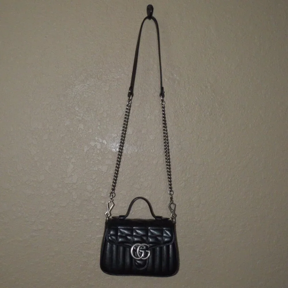 New Gucci GG Black Quilted Marmont Top Handle Shoulder Handbag - Picture 3 of 14